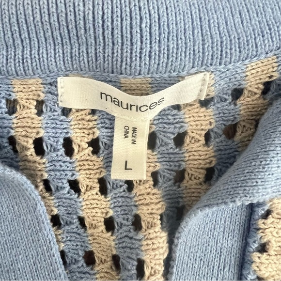 Maurices 100% Cotton Open Knit Sweater Striped Blue Preppy Coastal Grandma Large - Picture 4 of 8